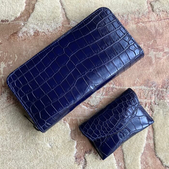 藍染ポロサスクロコダイル長財布