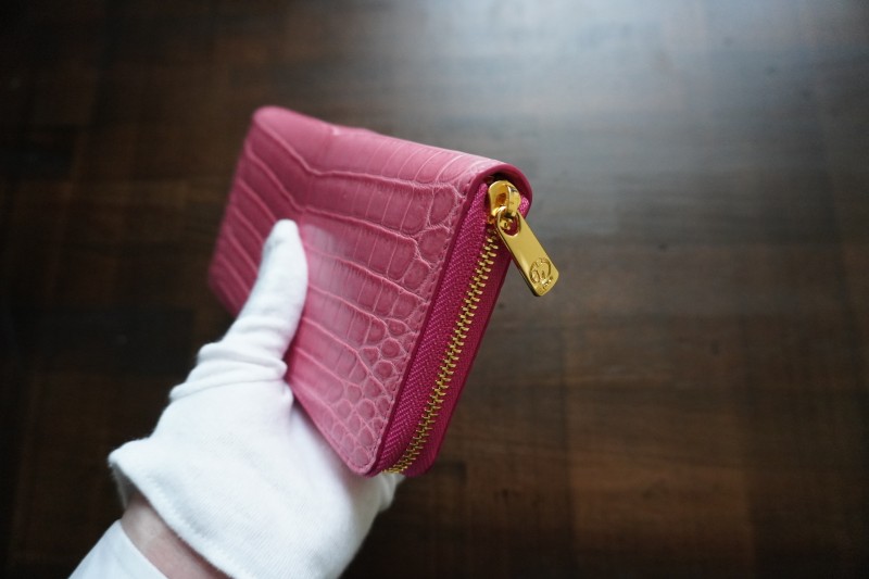 レディース用クロコダイル薄型ラウンドファスナー長財布のカスタムオーダーメイド完成