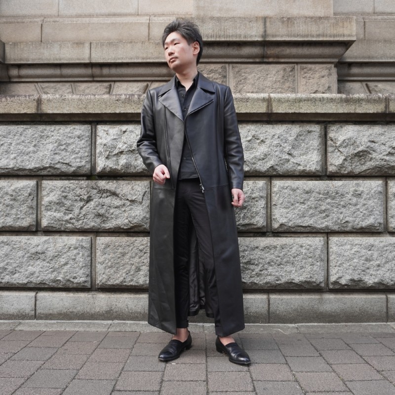 オーダーメイドのロングレザージャケットコート正面