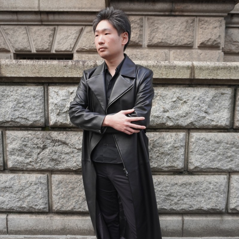 オーダーメイドのロングレザージャケットコート側面